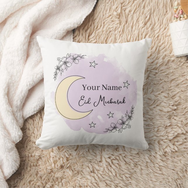 Personalized Lavender Eid Mubarak Throw Pillow (Blanket)
