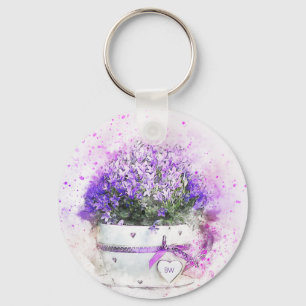 Personalized Lavender Flowers Feminine Key Ring