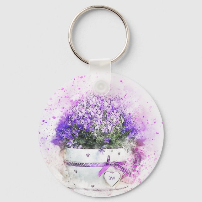 Personalized Lavender Flowers Feminine Key Ring (Front)