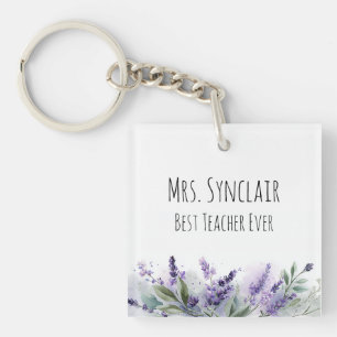Personalized Lavender Flowers Teacher Appreciation Key Ring