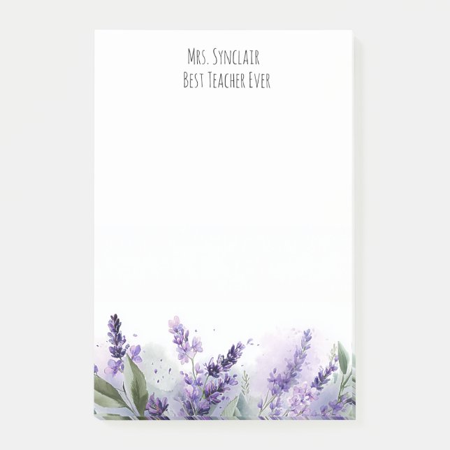 Personalized Lavender Flowers Teacher Appreciation Post-it Notes (Front)