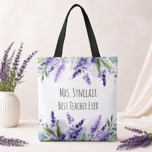 Personalized Lavender Flowers Teacher Appreciation Tote Bag