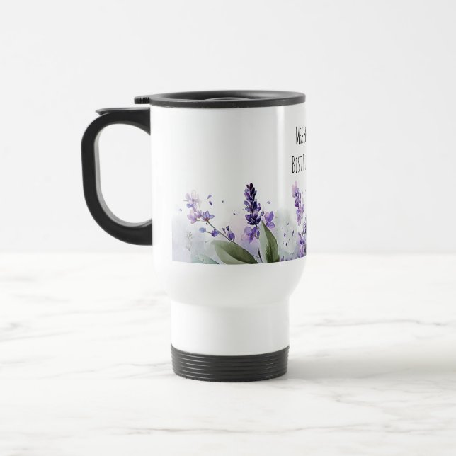 Personalized Lavender Flowers Teacher Appreciation Travel Mug (Left)