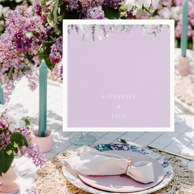 Personalized Lavender Foliage Wedding Cocktail Napkin (Creator Uploaded)
