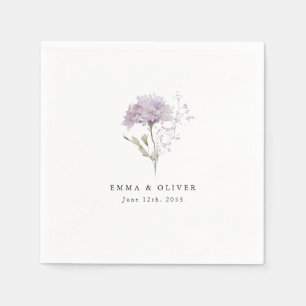 Personalized Lavender hydrangea Watercolor Wedding Napkin