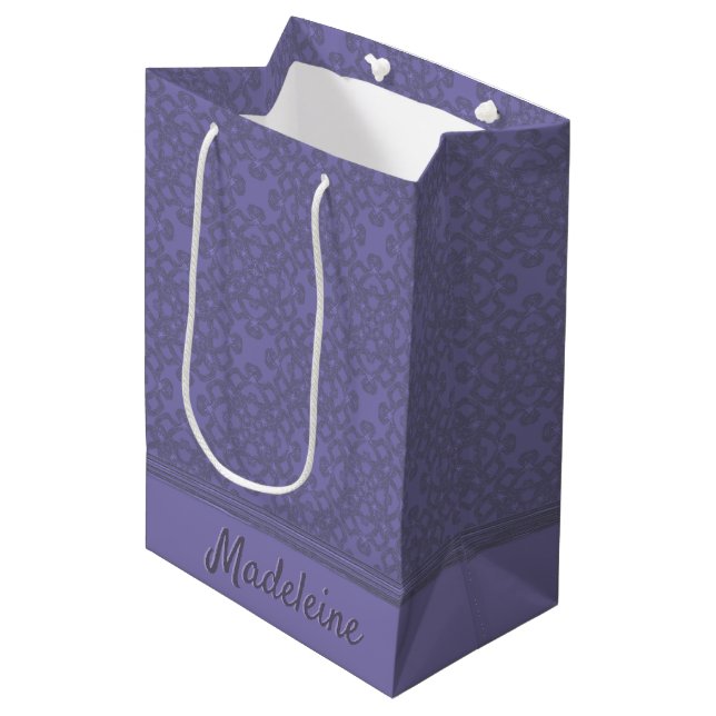 Personalized lavender pattern medium gift bag (Front Angled)