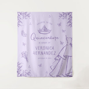 Personalized Lavender Quinceañera Photo Backdrop Tapestry