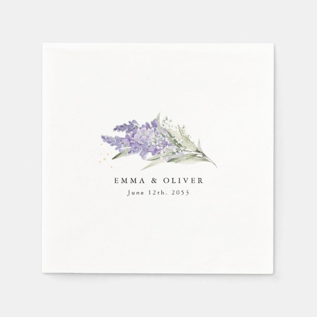 Personalized Lavender & Sage Green Floral Wedding Napkin (Front)