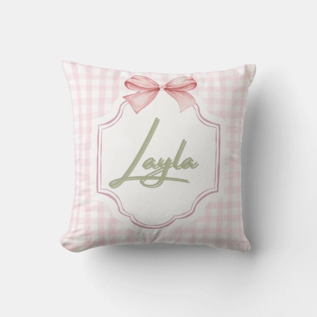 Personalized Layla Baby Girl Nursery Bow&Gingham  Cushion (Front)