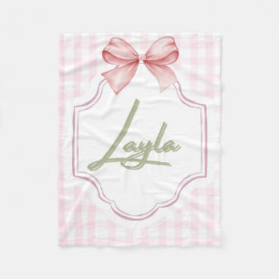 Personalized Layla Baby Girl Nursery Bow&Gingham Fleece Blanket