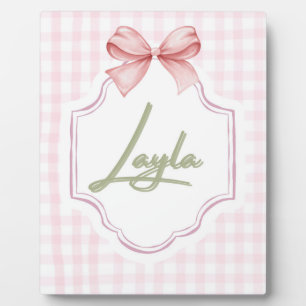 Personalized Layla Baby Girl Nursery Bow&Gingham  Plaque