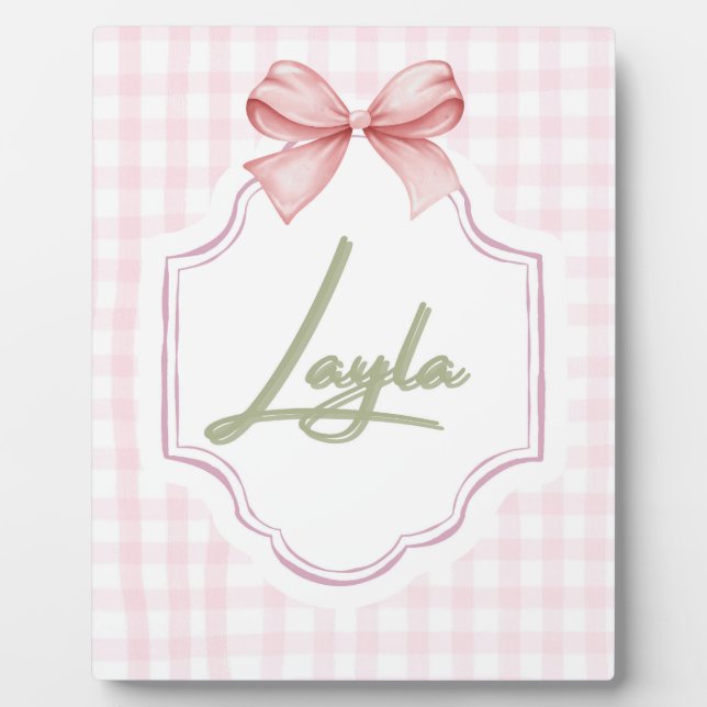 Personalized Layla Baby Girl Nursery Bow&Gingham  Plaque (Front)