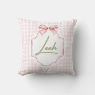 Personalized Leah Baby Girl Nursery Bow&Gingham Cushion