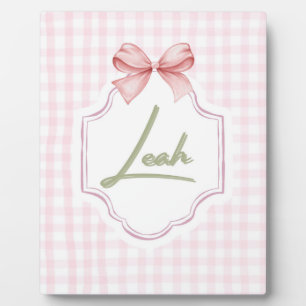 Personalized Leah Baby Girl Nursery Bow&Gingham Plaque