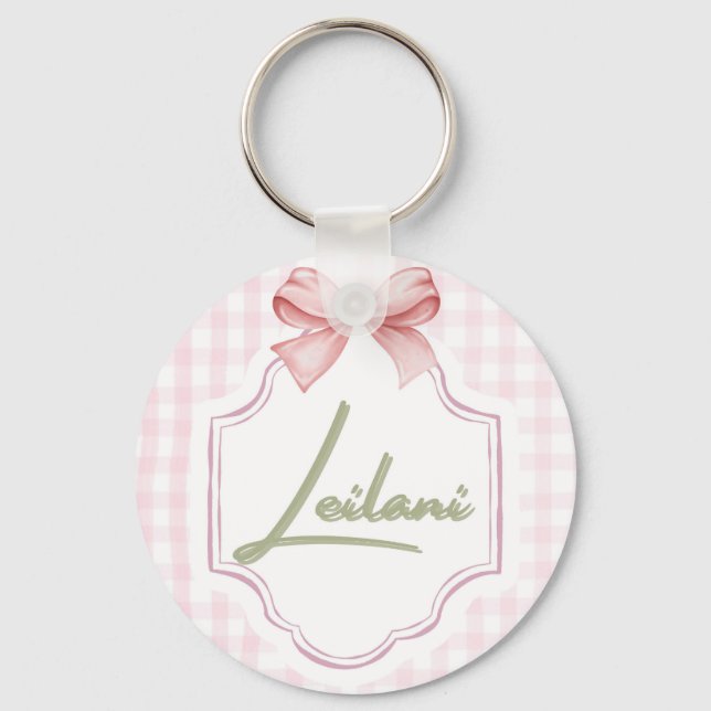 Personalized Leilani Baby Girl Nursery Gingham  Key Ring (Front)
