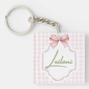 Personalized Leilani Baby Girl Nursery Gingham  Key Ring