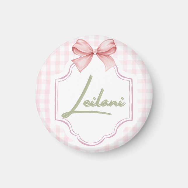 Personalized Leilani Baby Girl Nursery Gingham  Magnet (Front)
