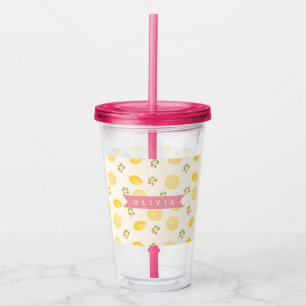 Personalized Lemon Floral Summer Custom Name Acrylic Tumbler