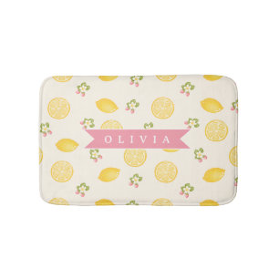 Personalized Lemon Floral Summer Custom Name Bath Mat