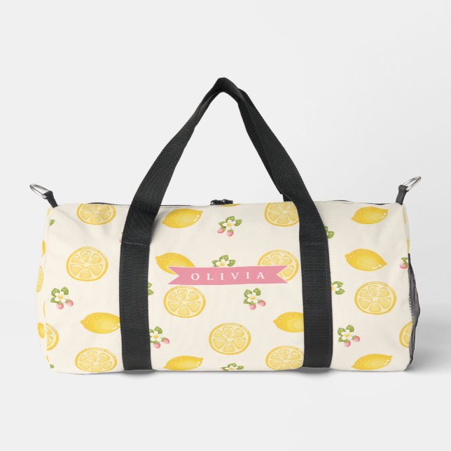 Personalized Lemon Floral Summer Custom Name Duffle Bag (Front)