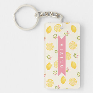 Personalized Lemon Floral Summer Custom Name Key Ring