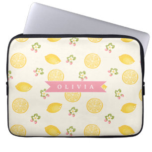 Personalized Lemon Floral Summer Custom Name Laptop Sleeve