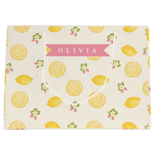 Personalized Lemon Floral Summer Custom Name Large Gift Bag (Front)