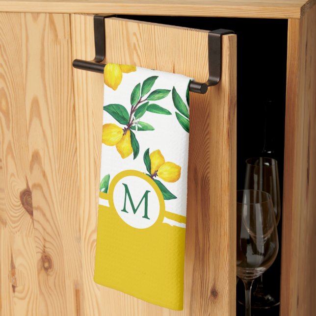 Personalized Lemon Leaf Monogram Kitchen Towels (Thirds Fold)