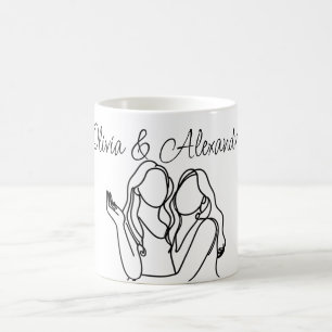 Personalized Lesbian Couple Line Art Coffee Mug