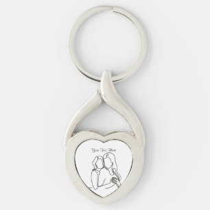 Personalized Lesbian Couple Women in Love Line Art Key Ring