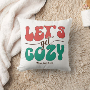 Personalized Let’s Get Cozy Retro Christmas Cushion