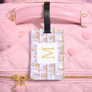 Personalized Letter Cats Library Book Girly Purple Luggage Tag