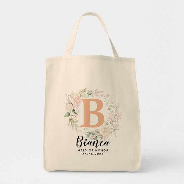 Personalized Letter Greenery Bridesmaid  Tote Bag (Front)