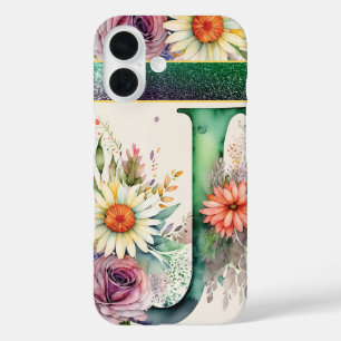 Personalized Letter J Elegant Floral Watercolor  iPhone 16 Case