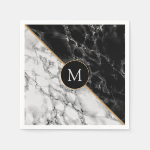 Personalized Letter Napkins Black White Marble