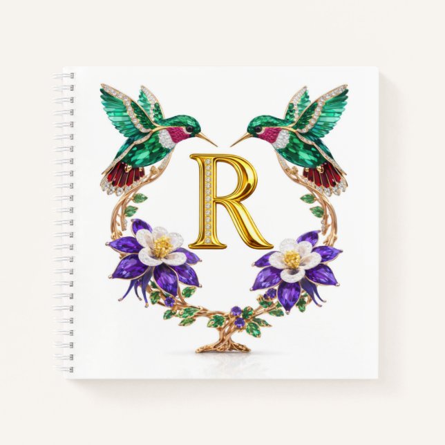 Personalized Letter R Hummingbird Wedding Gift Notebook (Front)