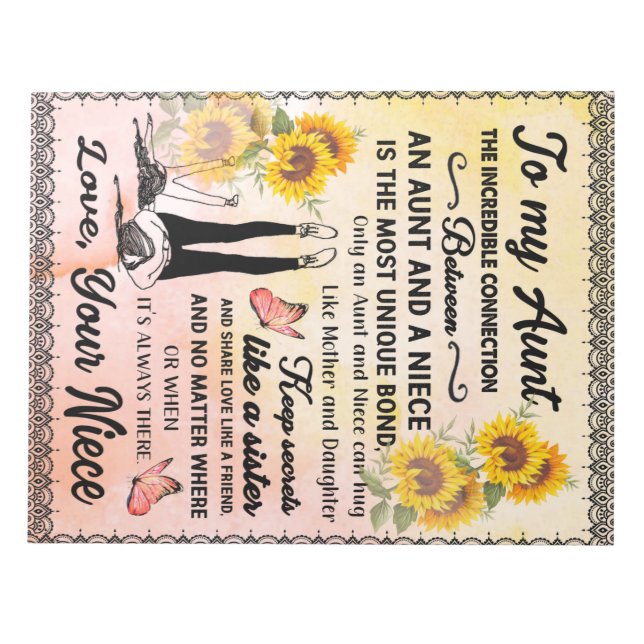 Personalized Letter To My Aunt Love From Niece Notepad (Front)