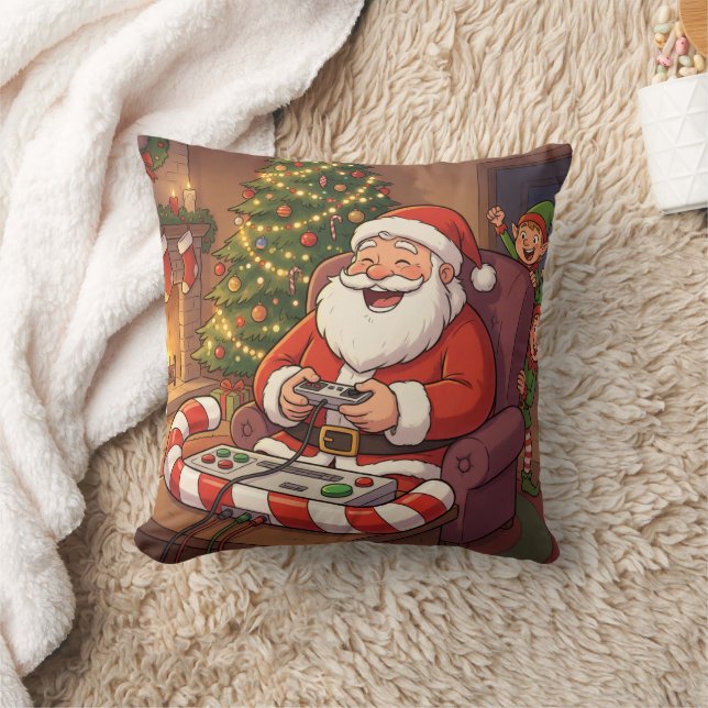 Personalized Level Up Christmas Funny Gamer Santa Cushion (Blanket)