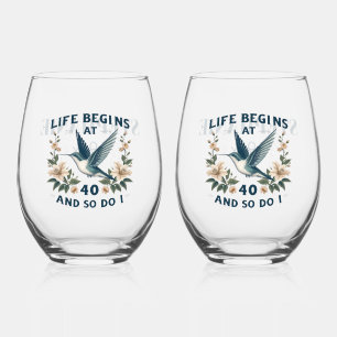 Personalized Life Begins at 40 Wine Glass
