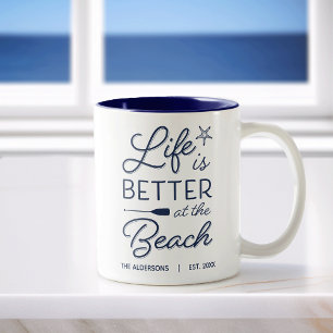 Personalized Life Is Better At the Beach Two-Tone Coffee Mug