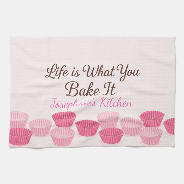 Personalized Life Is What You Bake It Cute Trendy Tea Towel (Horizontal)