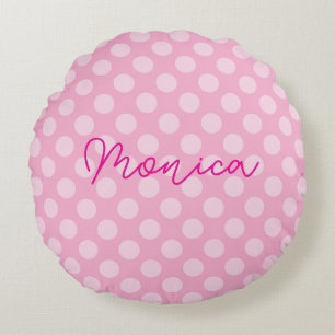 Personalized Light Pink Polka Dot Round Cushion