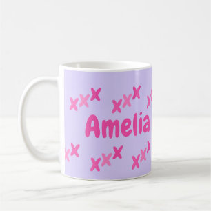 Personalized Lilac Pink Kisses Coffee Mug