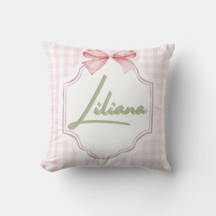 Personalized Liliana Baby Girl Nursery Bow&Gingham Cushion