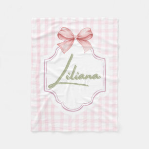 Personalized Liliana Baby Girl Nursery Bow&Gingham Fleece Blanket