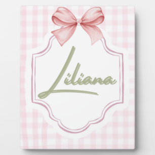 Personalized Liliana Baby Girl Nursery Bow&Gingham Plaque