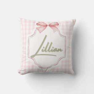 Personalized Lillian Baby Girl Nursery Bow&Gingham Cushion