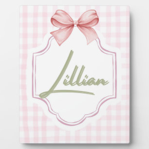 Personalized Lillian Baby Girl Nursery Bow&Gingham Plaque