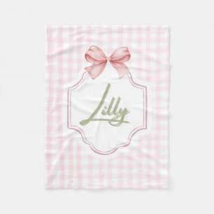 Personalized Lilly Baby Girl Nursery Bow&Gingham Fleece Blanket