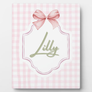 Personalized Lilly Baby Girl Nursery Bow&Gingham  Plaque
